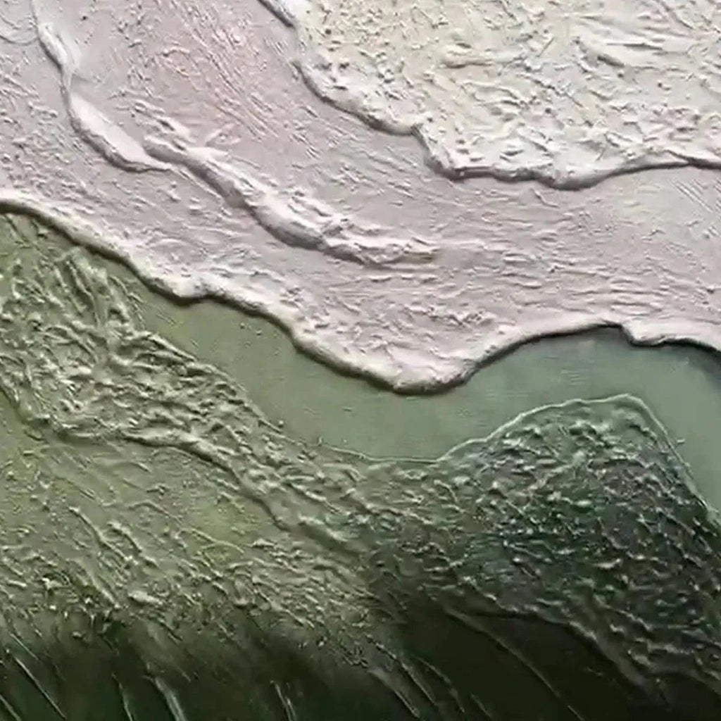 EMERALD FLOW: Flowing Green White Textured Panoramic Abstract Canvas