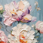 PASTEL PEONIES: Textured Impasto Soft Hues Peonies Full Bloom Canvas