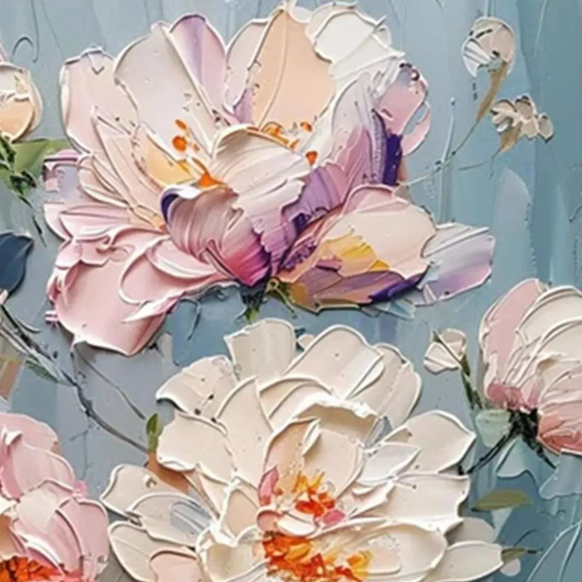 PASTEL PEONIES: Textured Impasto Soft Hues Peonies Full Bloom Canvas