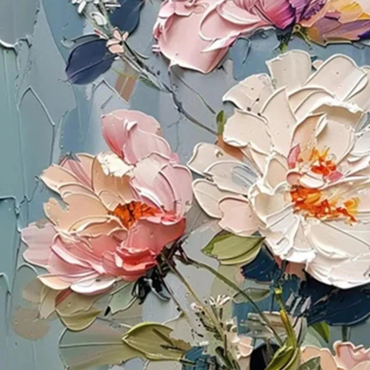 PASTEL PEONIES: Textured Impasto Soft Hues Peonies Full Bloom Canvas
