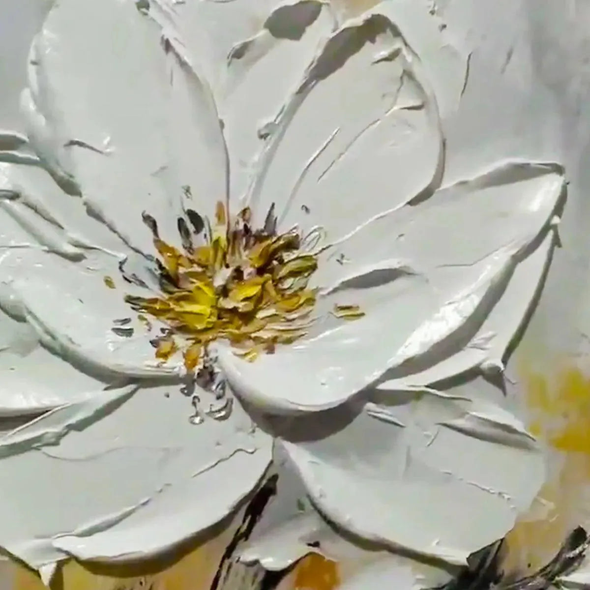 WHITE BLOSSOM: Impasto Single White Flower Gold Accents Canvas