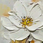 WHITE BLOSSOM: Impasto Single White Flower Gold Accents Canvas