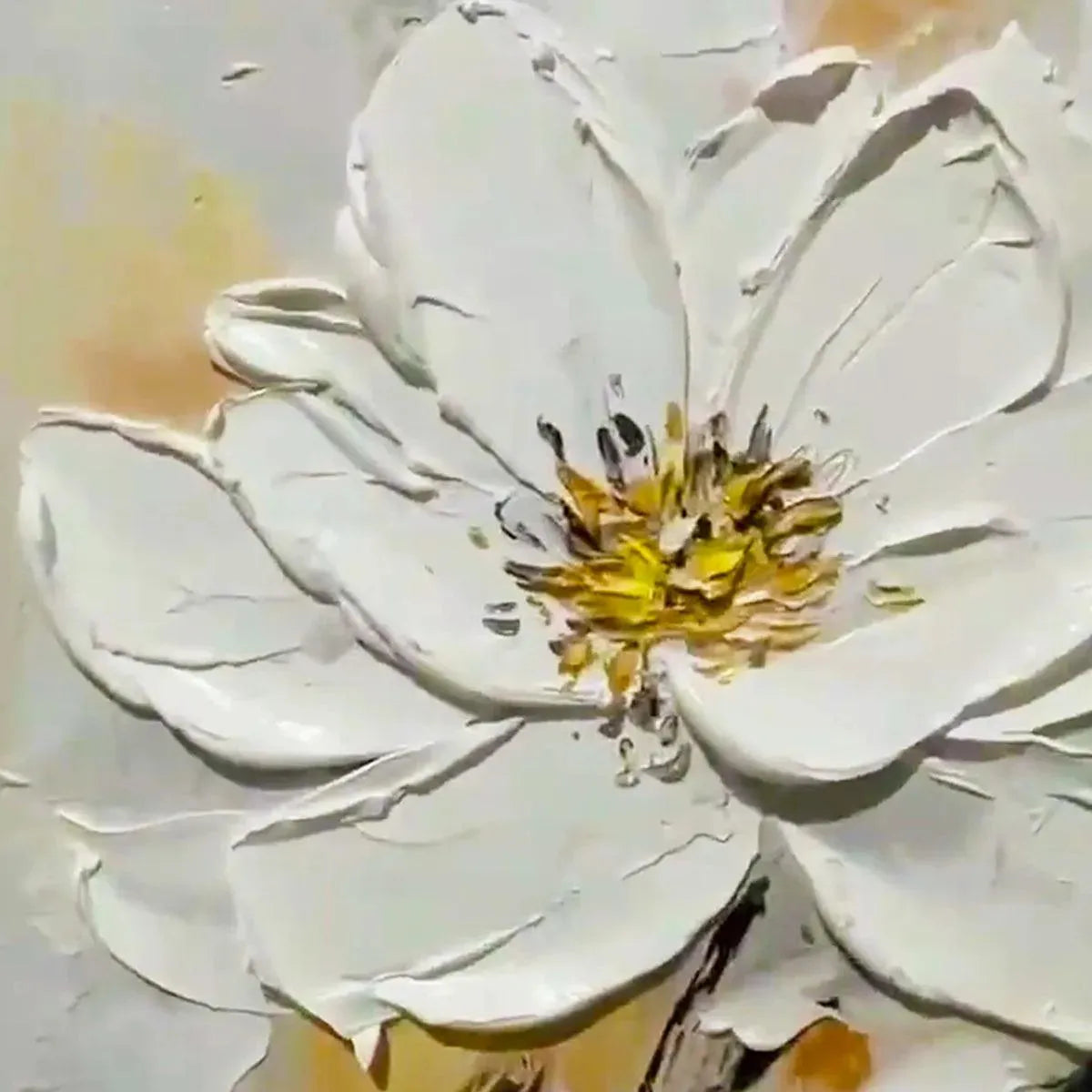 WHITE BLOSSOM: Impasto Single White Flower Gold Accents Canvas