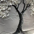 SERENE TREE: Impasto Solitary Tree Monochromatic Panoramic Canvas