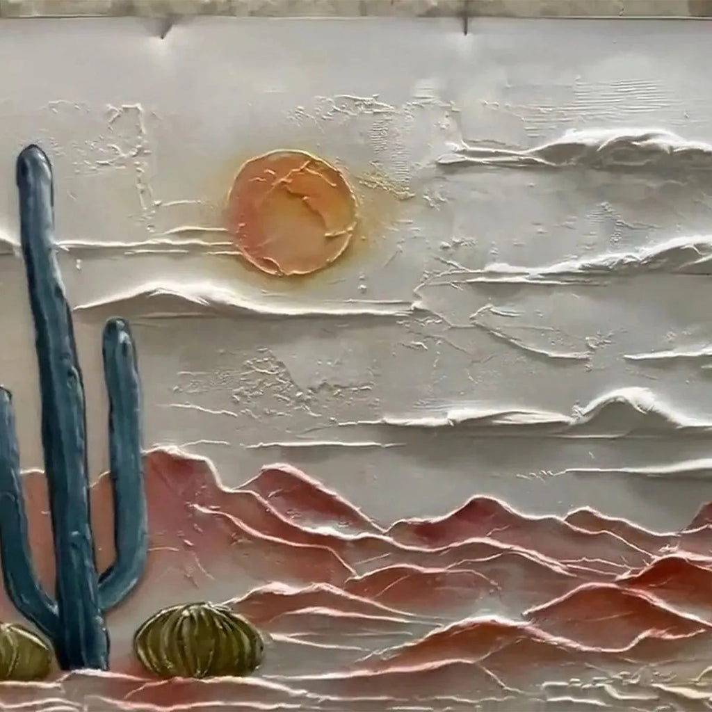 DESERT SUNRISE: Textured Impasto Minimalist Desert Landscape Canvas