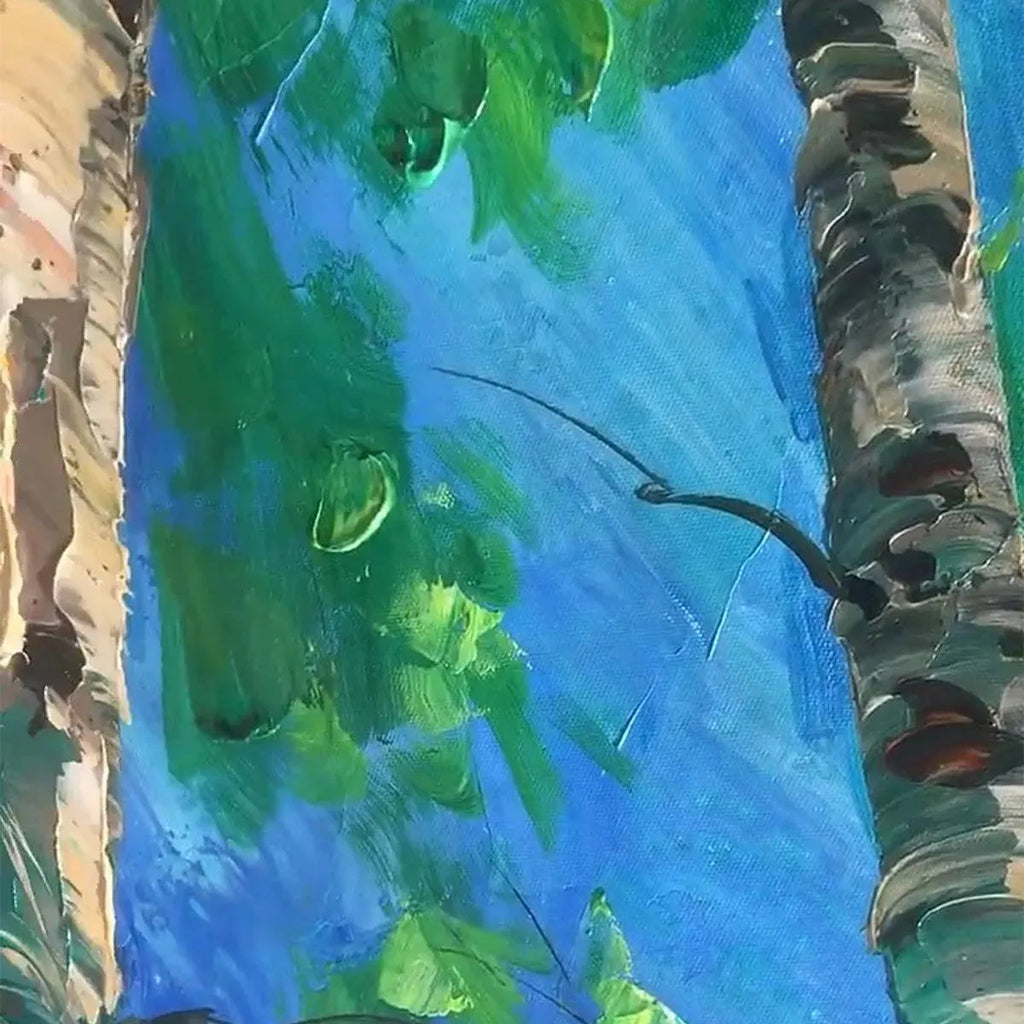 FOREST SUNRISE: Impasto Birch Trees Dawn Light Canvas