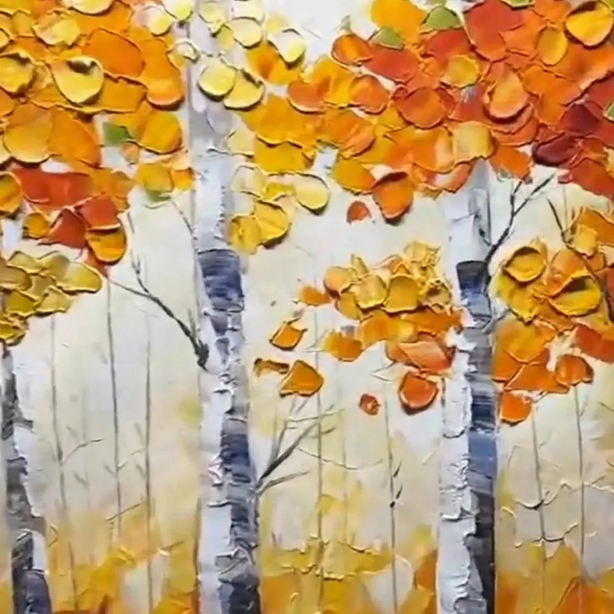 AUTUMN ASPEN: Textured Fiery Foliage And Slender White Trunks Canvas