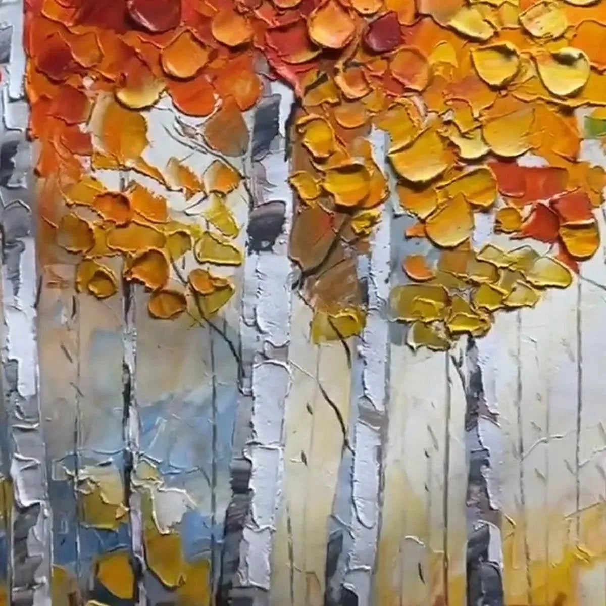 AUTUMN ASPEN: Textured Fiery Foliage And Slender White Trunks Canvas