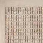 Beige Grid painting by Javier Ramirez, close-up of textured grid pattern, showcasing tactile surface.