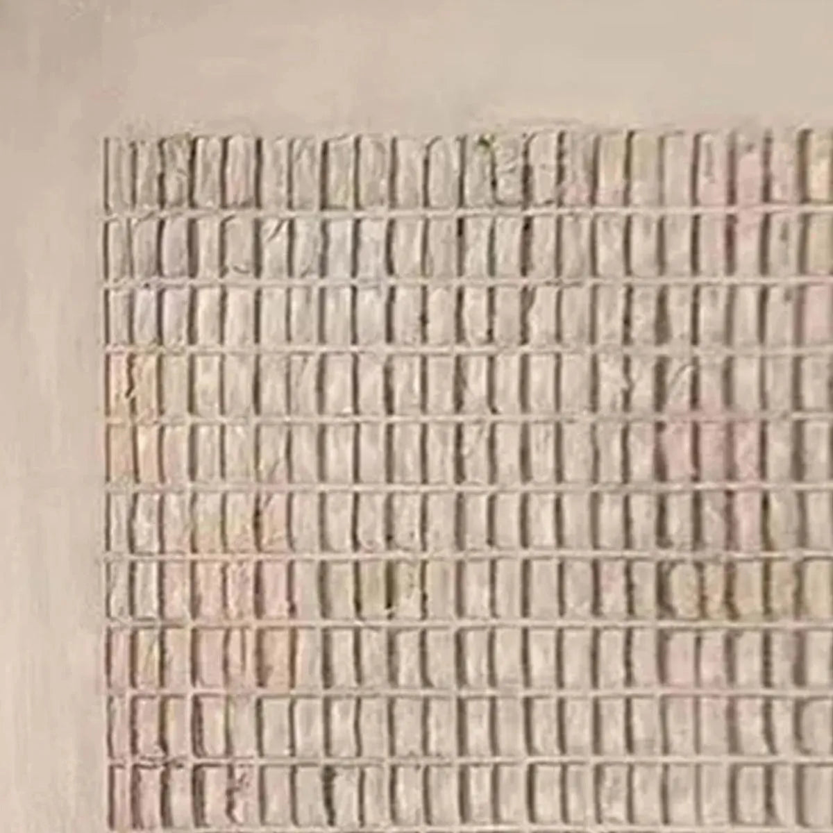 Beige Grid painting by Javier Ramirez, close-up of textured grid pattern, showcasing tactile surface.