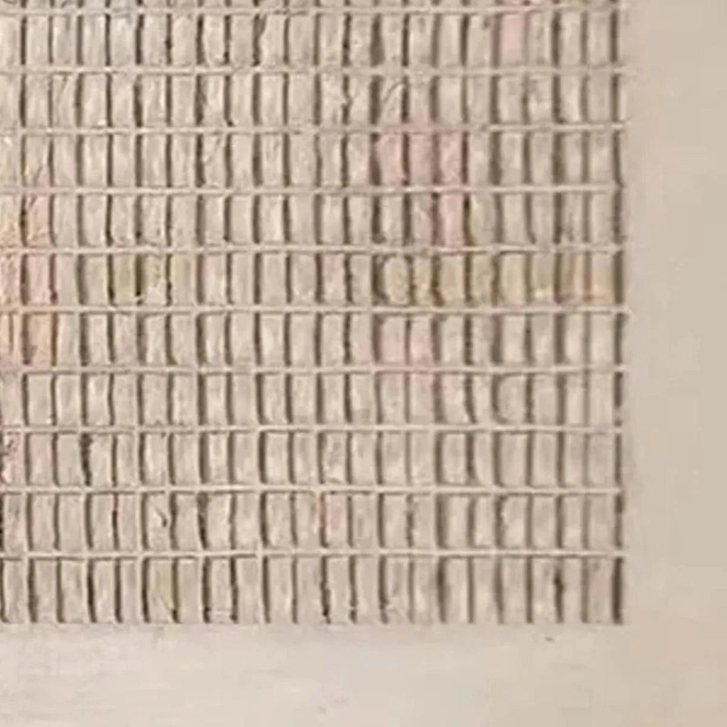 Close-up of Beige Grid textured painting by Javier Ramirez, showcasing tactile surface and minimalist grid pattern.