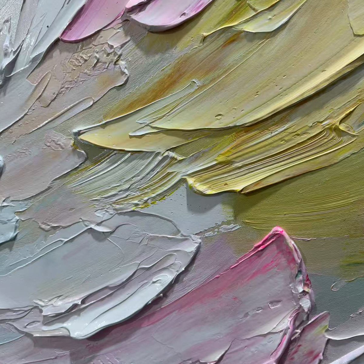 Pastel Dream by Isabella Rossi: Textured impasto detail in pastel colors, modern wall art.