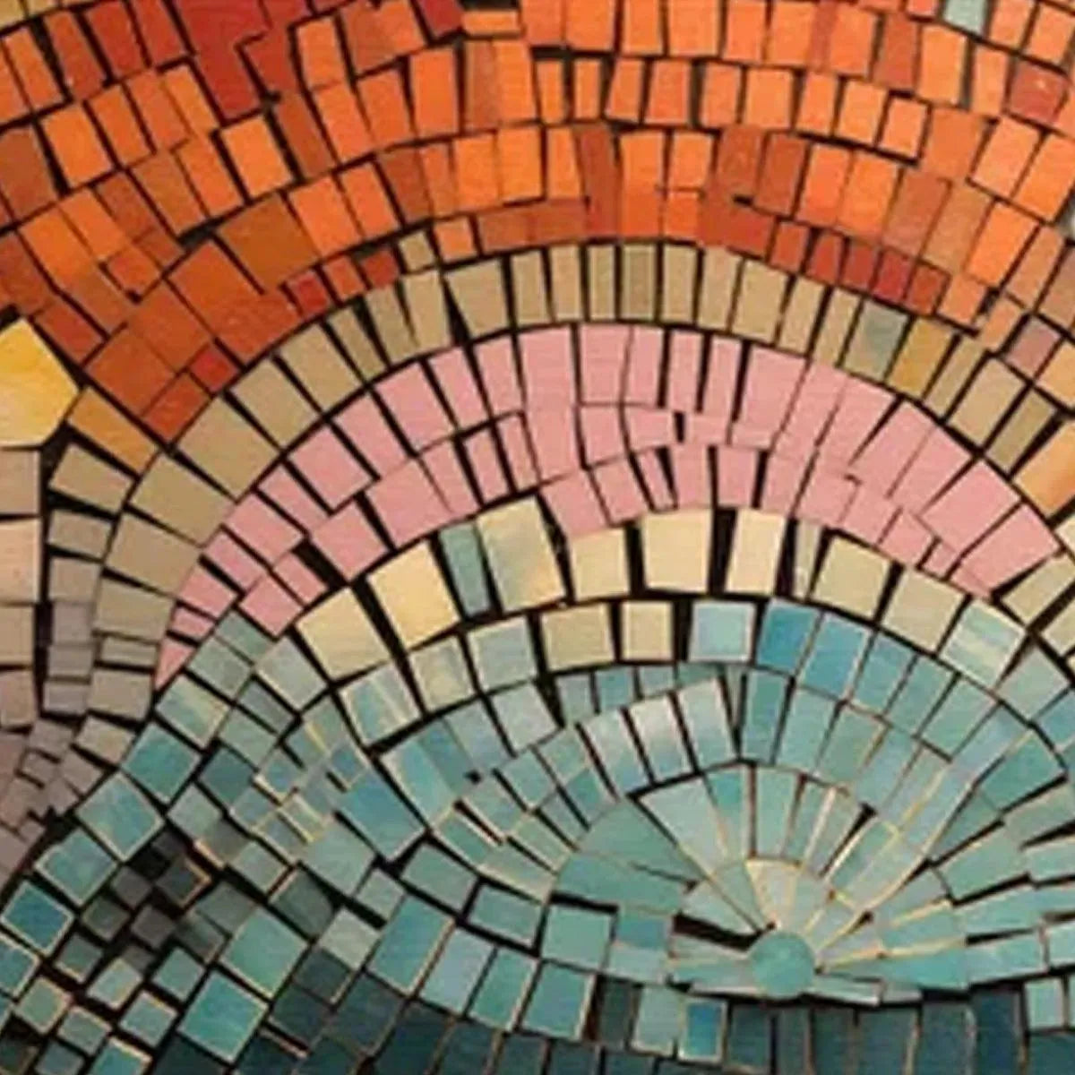 MOSAIC SUNSET PANORAMIC: Warm Earthy Tones Intricate Mosaic Canvas
