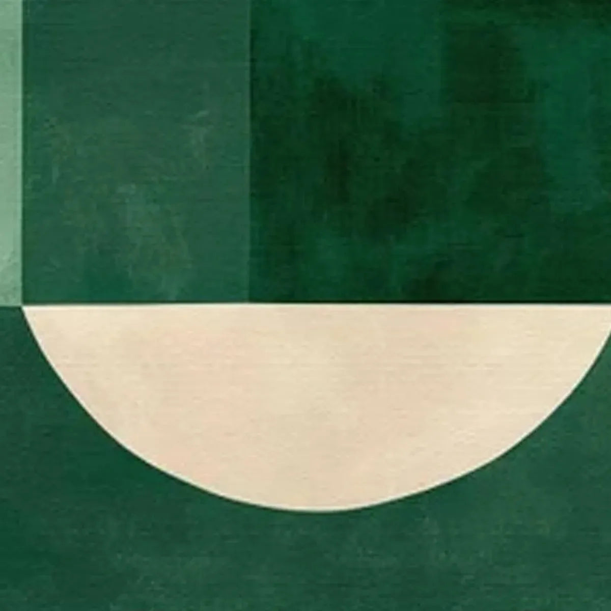 Green Geometric Panoramic artwork with cream half-circle on textured green background, minimalist wall art.