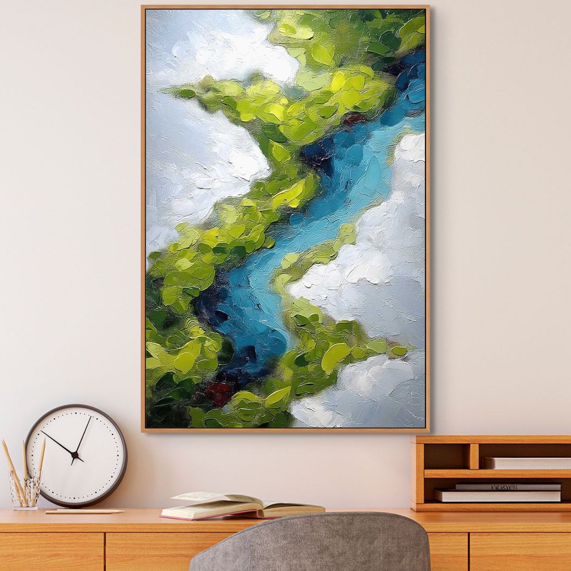 AERIAL REVERIE: Palette Knife Impasto Vibrant River Canvas