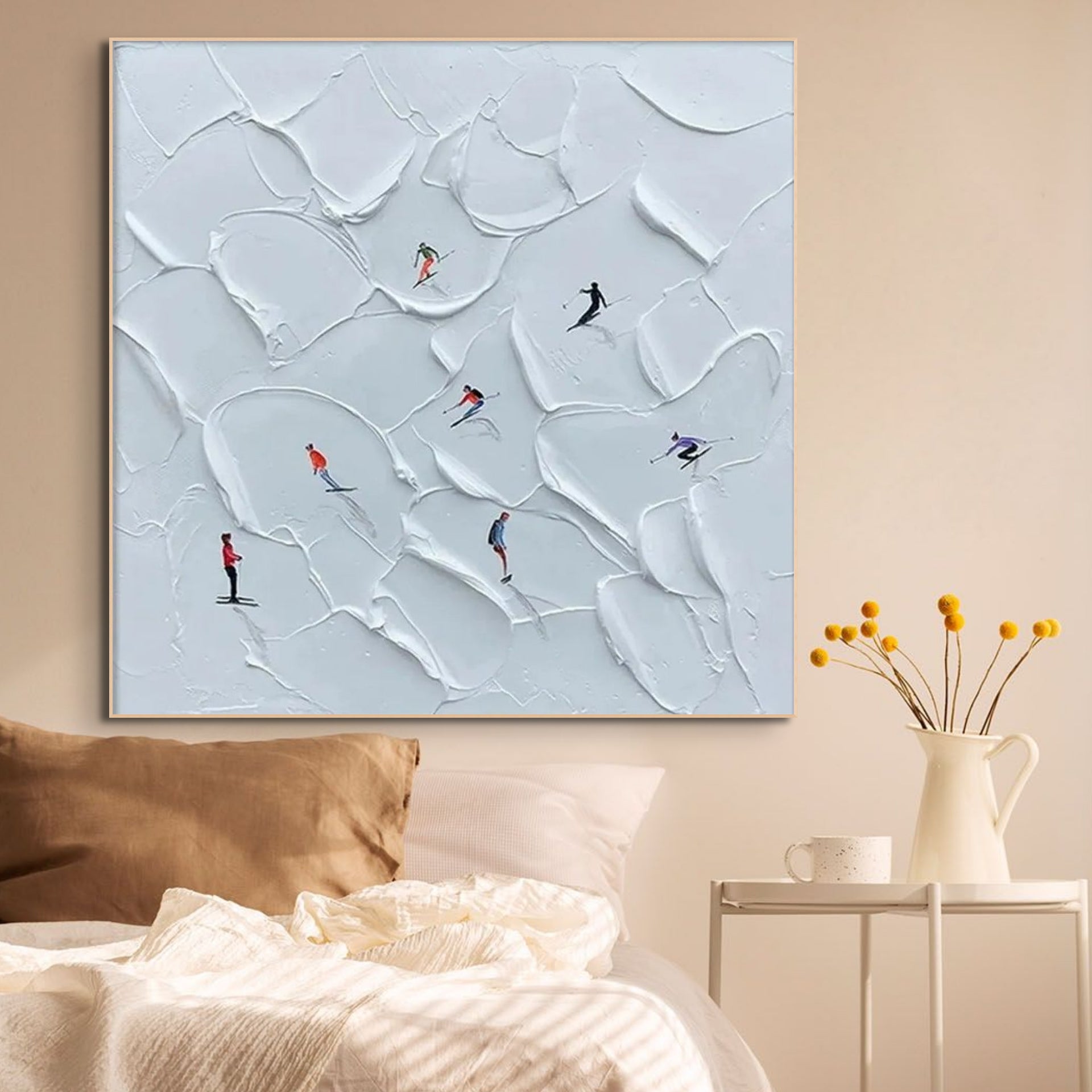 ALPINE SKI: Textured Skiing Painting Winter Sports Square Canvas Wall Art