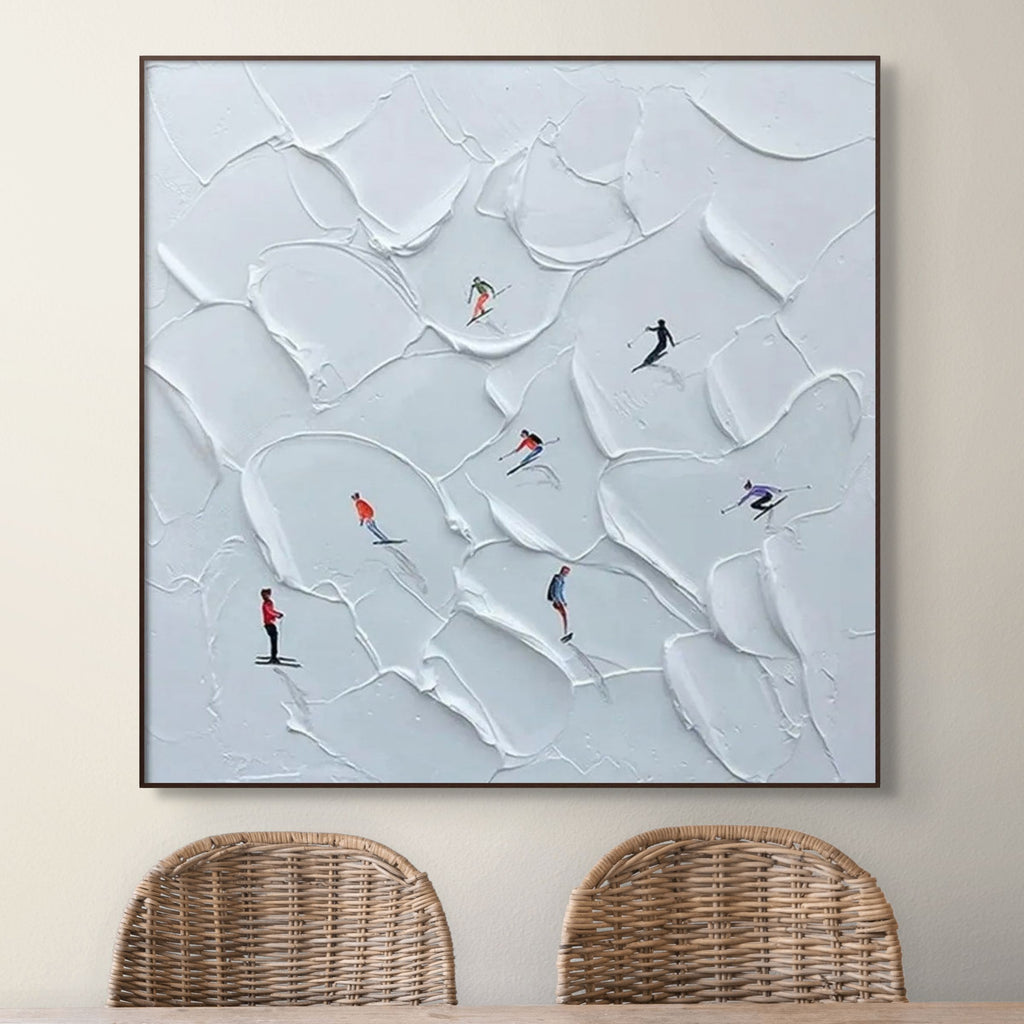 ALPINE SKI: Textured Skiing Painting Winter Sports Square Canvas Wall Art