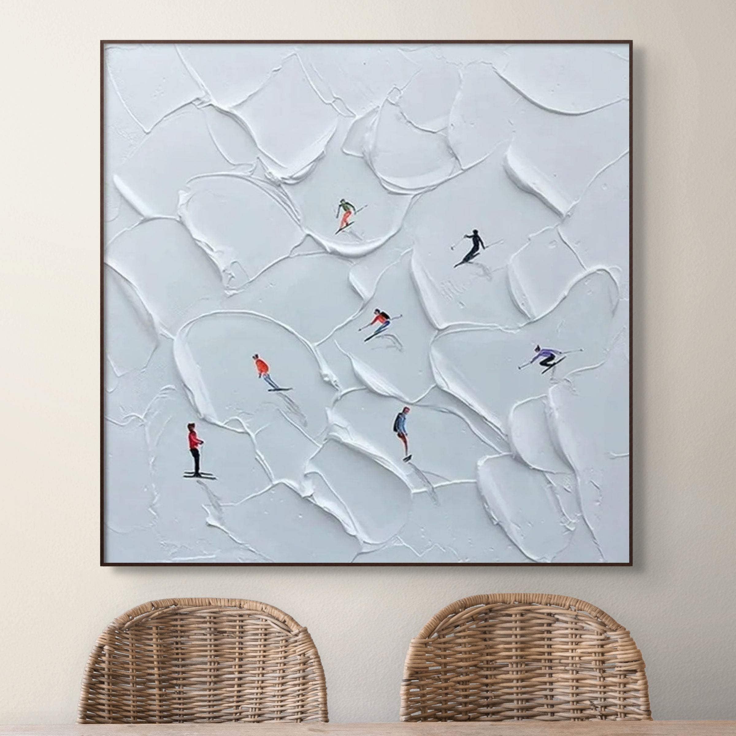 ALPINE SKI: Textured Skiing Painting Winter Sports Square Canvas Wall Art