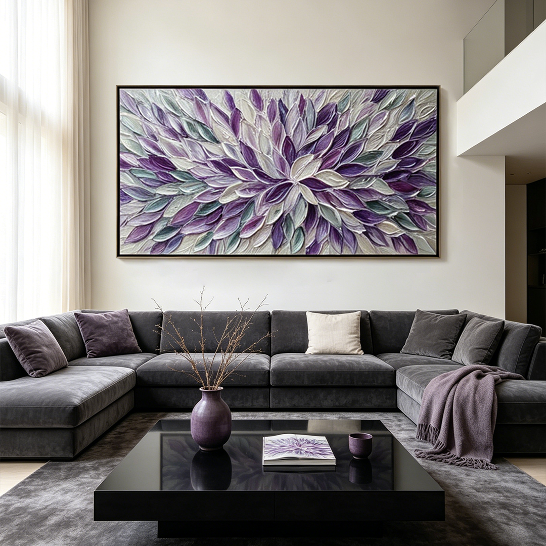 AMETHYST BLOOM:Impasto Vibrant Purples Floral Explosion Canvas