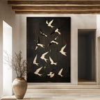 ASCENSION: Beaded Bird Mixed Media Art Textured Black Canvas