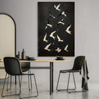 ASCENSION: Beaded Bird Mixed Media Art Textured Black Canvas