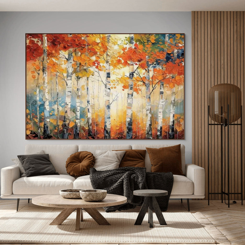 AUTUMN ASPEN: Textured Fiery Foliage And Slender White Trunks Canvas