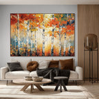 AUTUMN ASPEN: Textured Fiery Foliage And Slender White Trunks Canvas