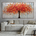 AUTUMN FIRE: Impasto Fiery Orange Red Tree Canvas