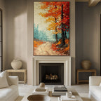 AUTUMNAUTUMN PATH: Textured Forest Path Orange Red Blue Canvas