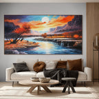 AUTUMN RIVER: Panoramic Sunset Sky Reflecting In Flowing Water Canvas