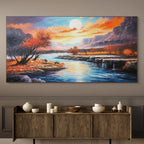AUTUMN RIVER: Panoramic Sunset Sky Reflecting In Flowing Water Canvas