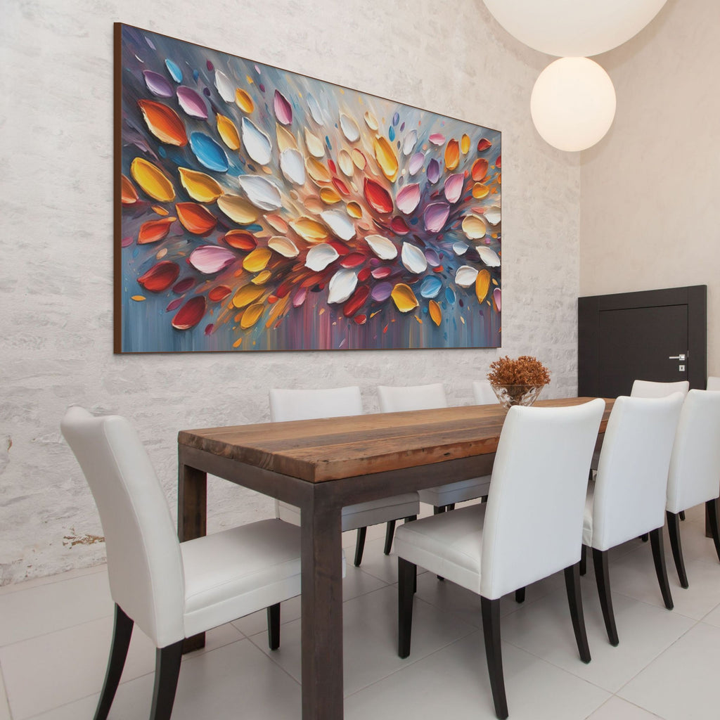 AUTUMN'S BURST: Colorful Autumn Leaves Painting with Textured Abstract Style