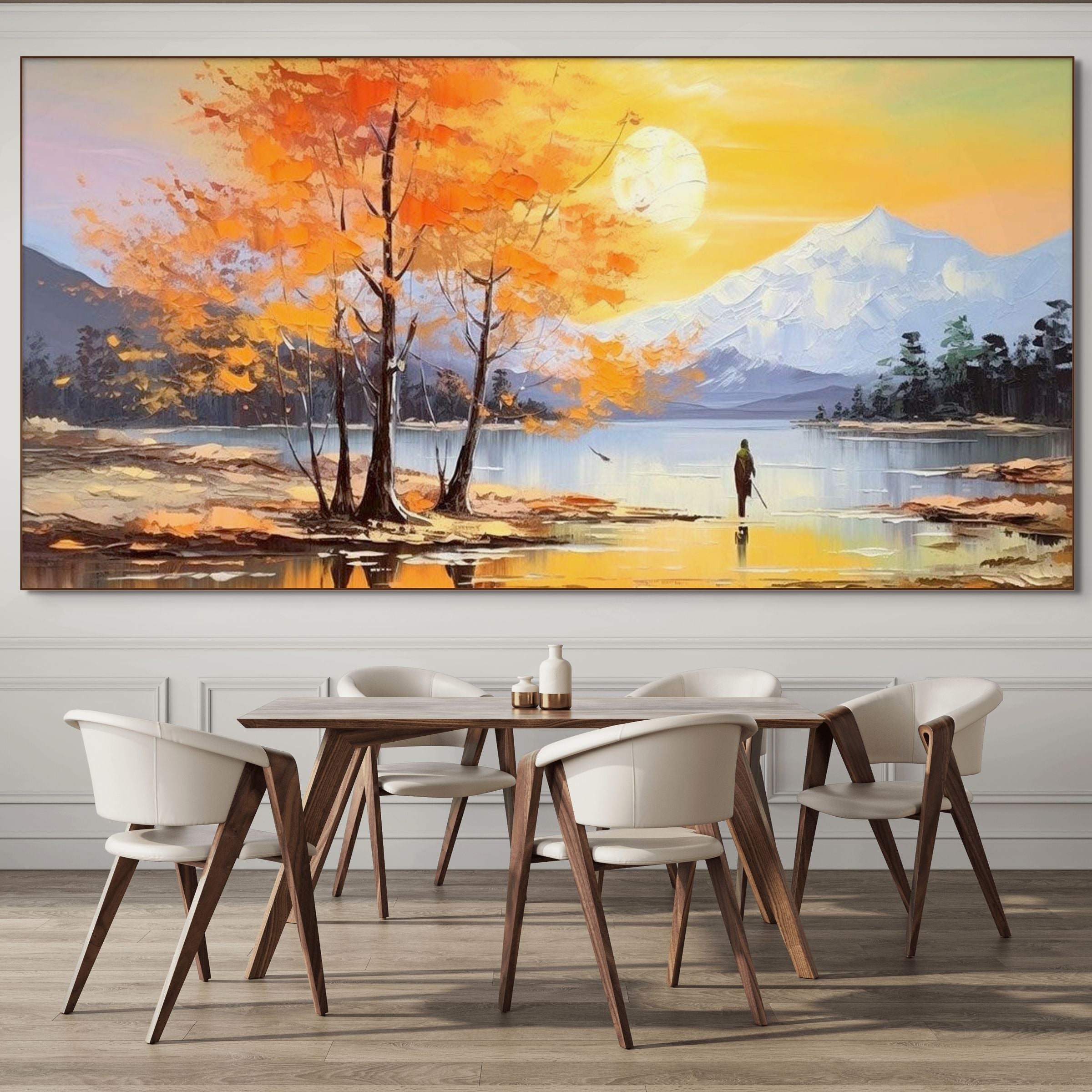 AUTUMN SERENADE: Tranquil Lake Mountain Landscape Oil Painting