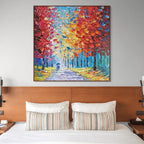 AUTUMN WALK: Impasto Strolling Vibrant Forest Canvas