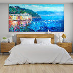 AZURE RIVIERA: Impasto Sunlit Facades Cobalt Bay Sparkling Canvas