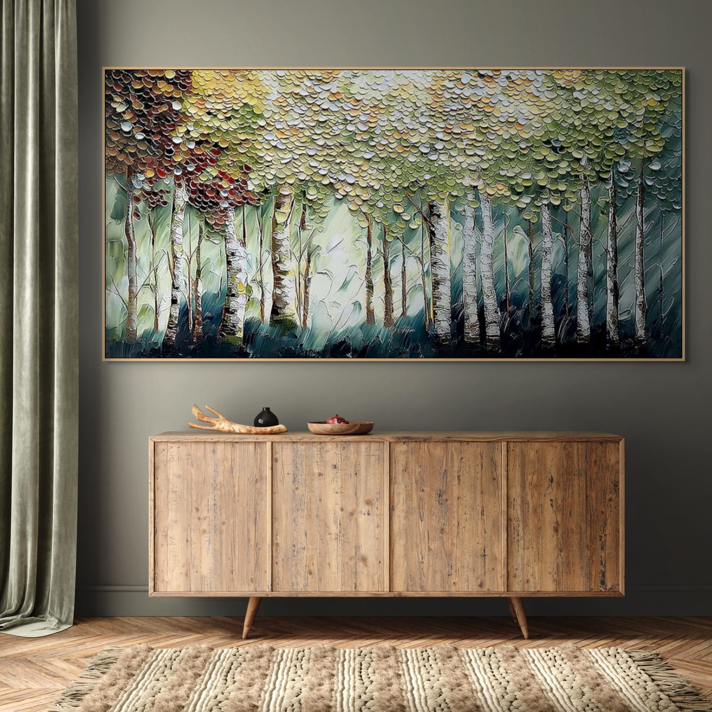 BIRCH SYMPHONY: 3D Textured Sun Dappled Birch Grove Forest Canvas