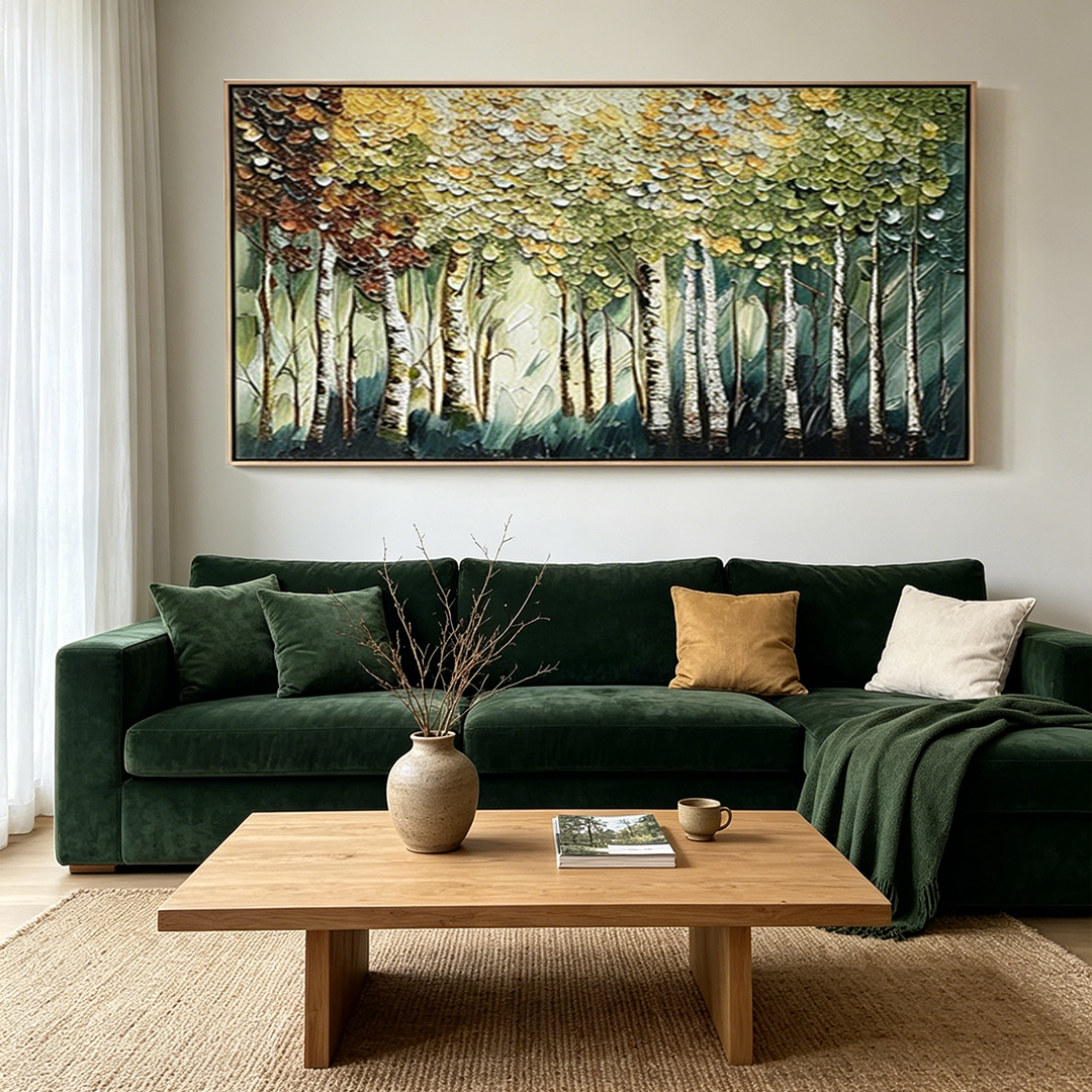 BIRCH SYMPHONY: 3D Textured Sun Dappled Birch Grove Forest Canvas