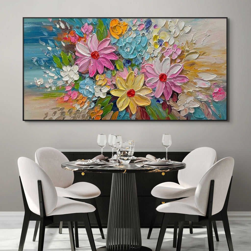 BLOOMING RHAPSODY: Impasto Vibrant Floral Depth Canvas