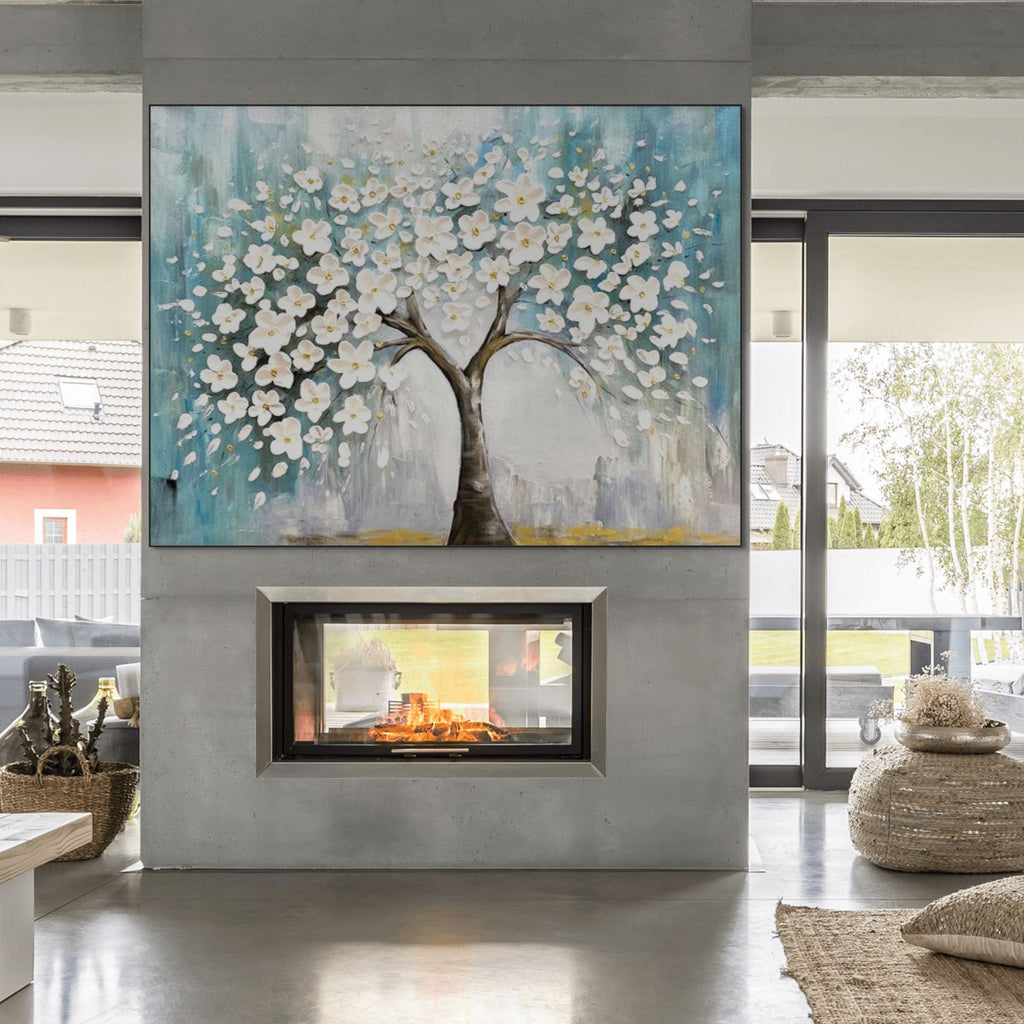BLOSSOM DREAM: Textured White Floral Oil Painting With Gold