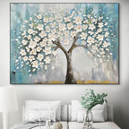 BLOSSOM DREAM: Textured White Floral Oil Painting With Gold