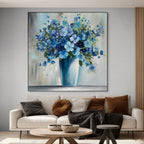 BLUE SERENITY: Deep Blue Flower Oil Painting