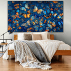 BLUE MORPHO WALTZ: Blue And Gold Butterflies In Motion Canvas