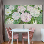 BLUSHING PEONIES: Pink White Floral Cluster Oil Painting