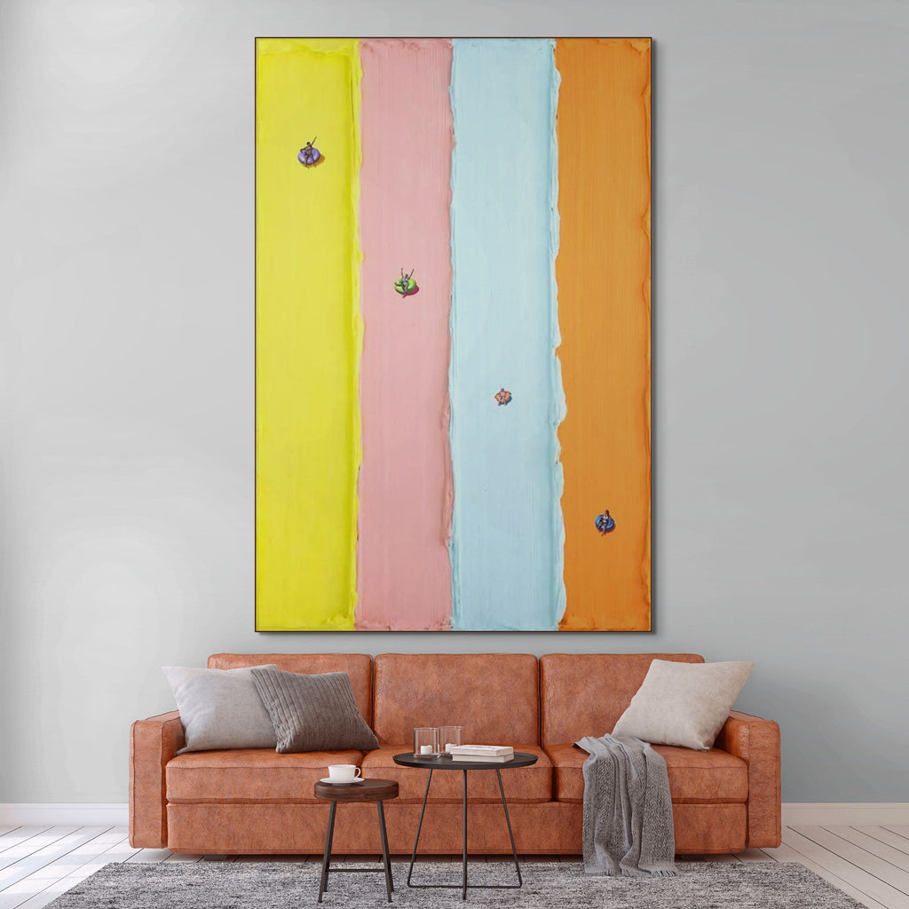 CANDY STRIPE SERENADE: Pastel Textured Oil Painting Joyful Striped Art