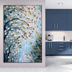 CASCADING PETALS: Impasto White Gold Teal Circular Daubs Canvas