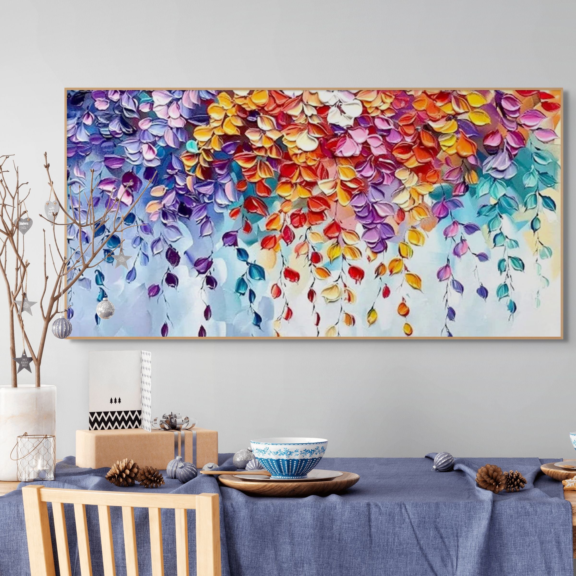 CASCADING COLOR: Impasto Colorful Cascading Leaves Canvas