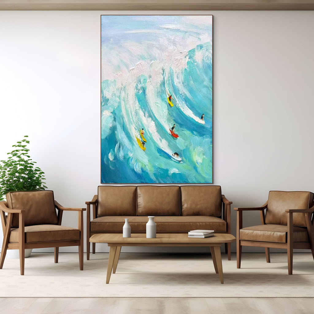 CATCHING THE WAVE: Surf Wall Art Canvas Ocean Painting
