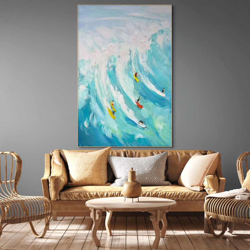 CATCHING THE WAVE: Surf Wall Art Canvas Ocean Painting