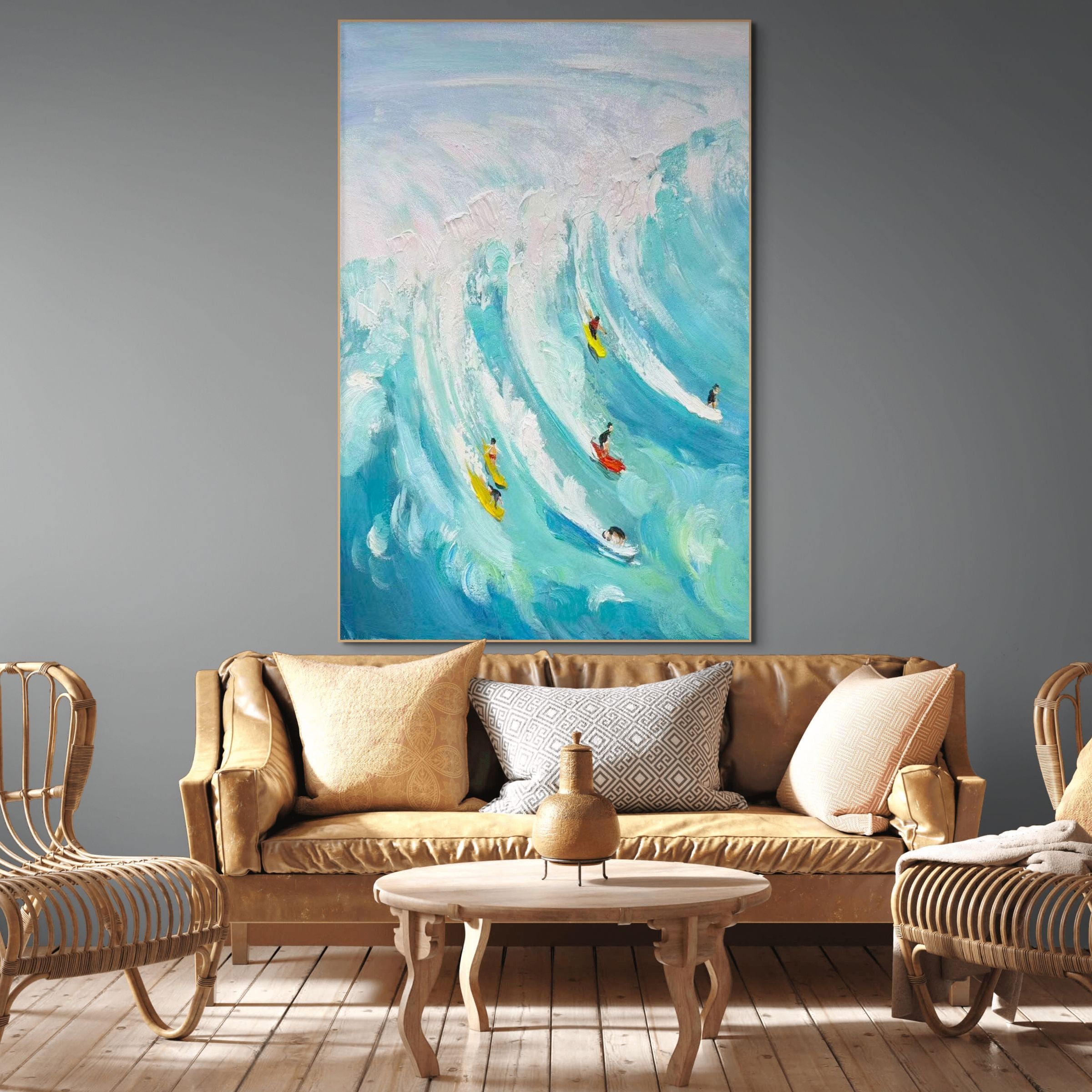 CATCHING THE WAVE: Surf Wall Art Canvas Ocean Painting
