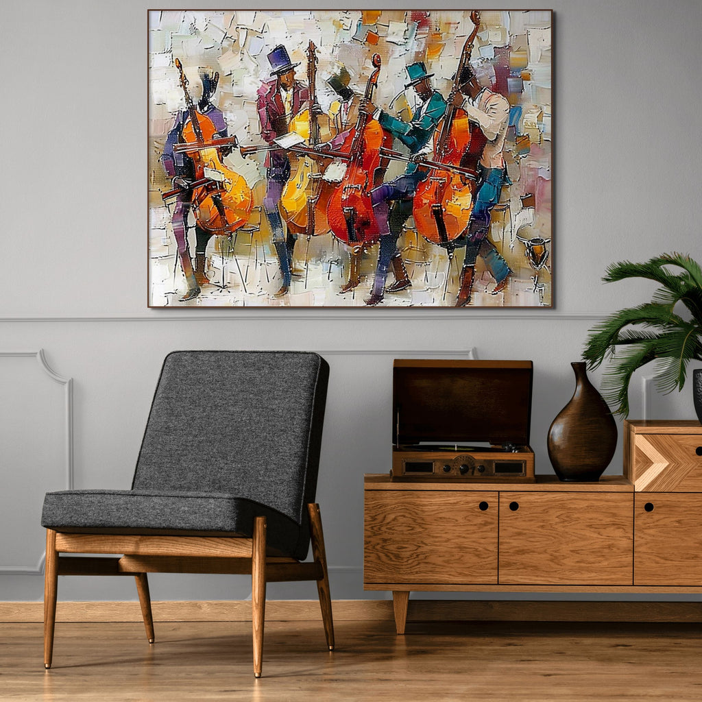 CELLOS IN HARMONY: Textured Cello Players Painting with Musical Energy